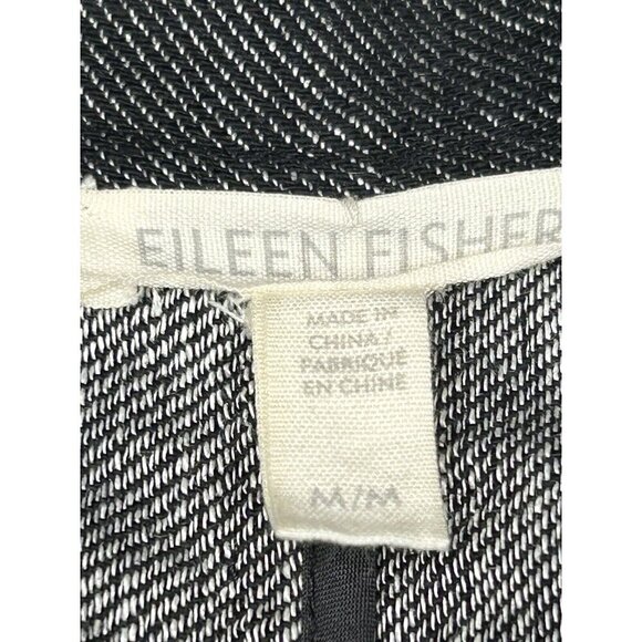 Eileen Fisher Jacket Medium Black Linen Blend Speckled Lightweight Snaps Zip Up - Picture 3 of 11